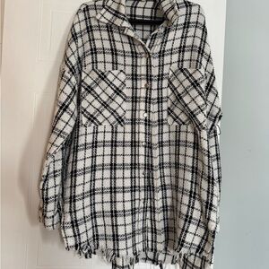 Plaid Black and White Teddy Jacket